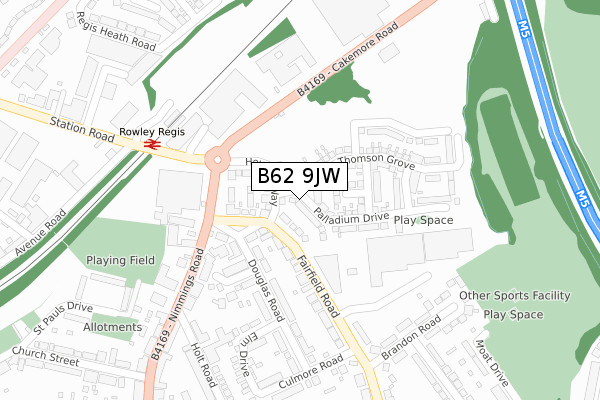 B62 9JW map - large scale - OS Open Zoomstack (Ordnance Survey)