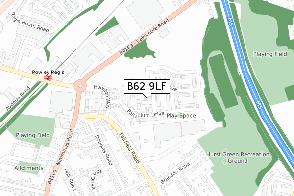 B62 9LF map - large scale - OS Open Zoomstack (Ordnance Survey)