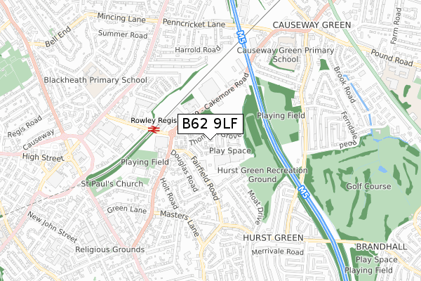 B62 9LF map - small scale - OS Open Zoomstack (Ordnance Survey)