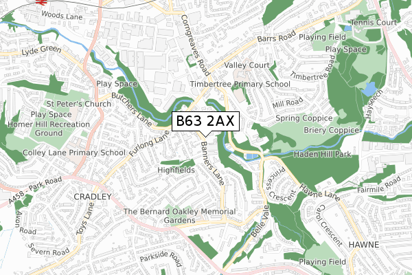 B63 2AX map - small scale - OS Open Zoomstack (Ordnance Survey)