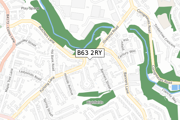 B63 2RY map - large scale - OS Open Zoomstack (Ordnance Survey)