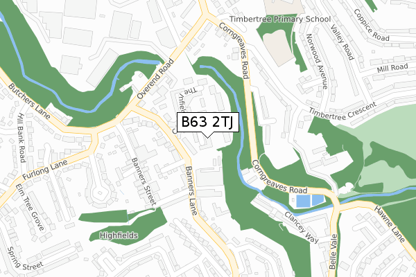 B63 2TJ map - large scale - OS Open Zoomstack (Ordnance Survey)