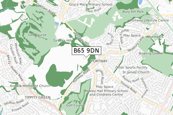 B65 9DN map - small scale - OS Open Zoomstack (Ordnance Survey)