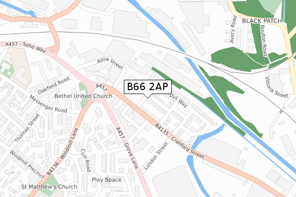 B66 2AP map - large scale - OS Open Zoomstack (Ordnance Survey)