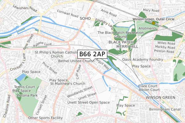 B66 2AP map - small scale - OS Open Zoomstack (Ordnance Survey)