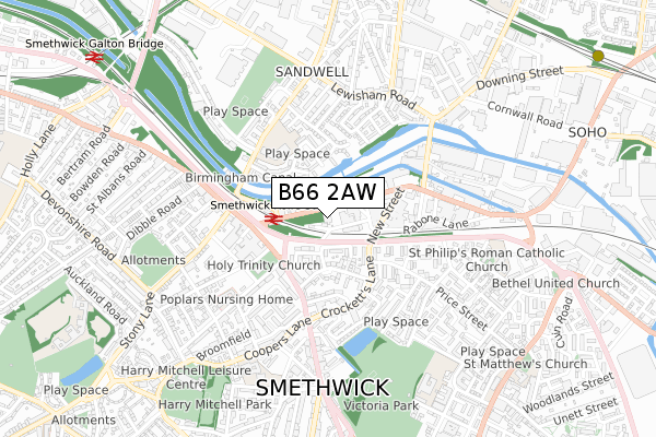 B66 2AW map - small scale - OS Open Zoomstack (Ordnance Survey)