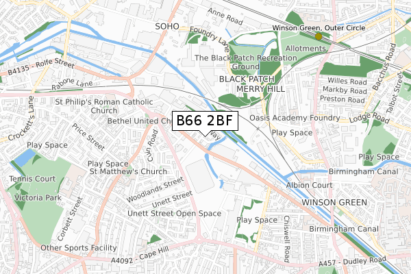 B66 2BF map - small scale - OS Open Zoomstack (Ordnance Survey)