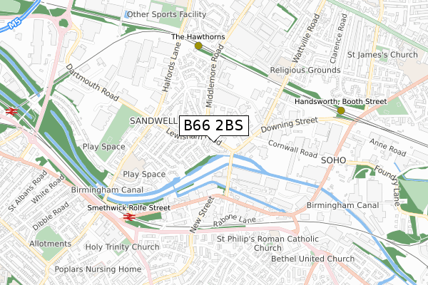 B66 2BS map - small scale - OS Open Zoomstack (Ordnance Survey)