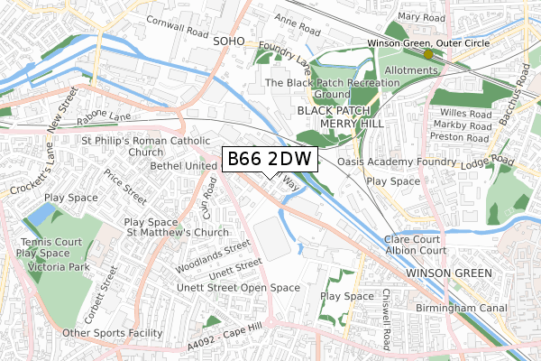 B66 2DW map - small scale - OS Open Zoomstack (Ordnance Survey)