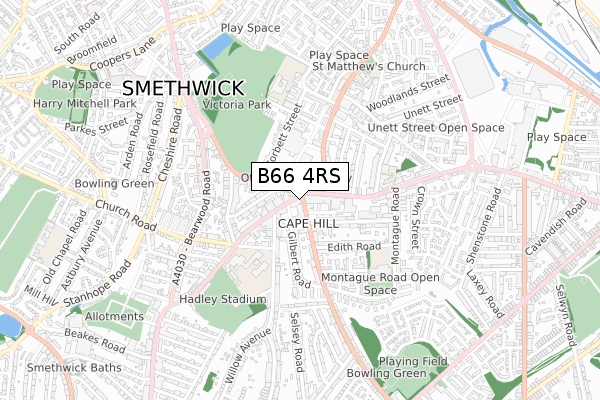 B66 4RS map - small scale - OS Open Zoomstack (Ordnance Survey)