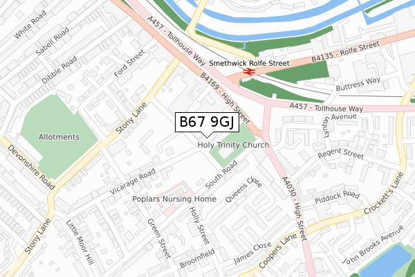 B67 9GJ map - large scale - OS Open Zoomstack (Ordnance Survey)