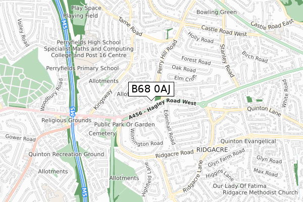 B68 0AJ map - small scale - OS Open Zoomstack (Ordnance Survey)