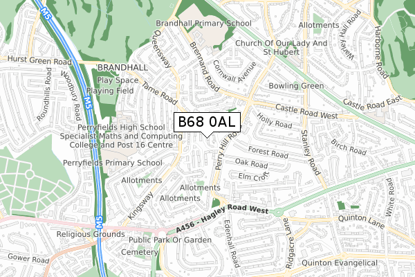 B68 0AL map - small scale - OS Open Zoomstack (Ordnance Survey)