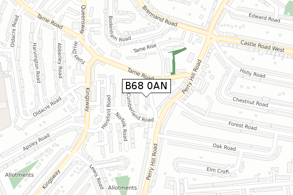 B68 0AN map - large scale - OS Open Zoomstack (Ordnance Survey)