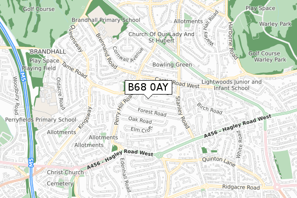 B68 0AY map - small scale - OS Open Zoomstack (Ordnance Survey)