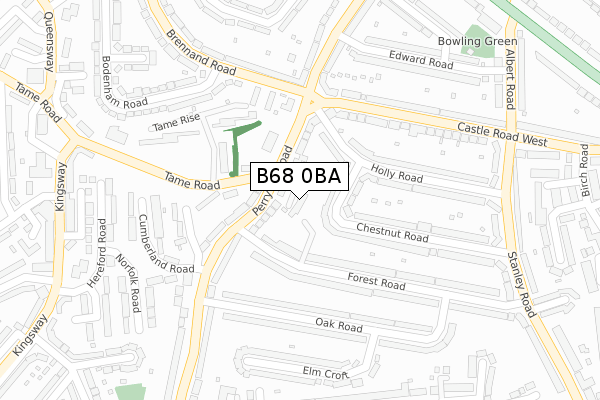 B68 0BA map - large scale - OS Open Zoomstack (Ordnance Survey)