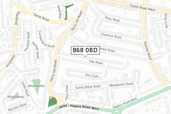 B68 0BD map - large scale - OS Open Zoomstack (Ordnance Survey)