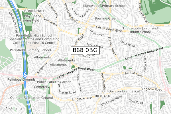 B68 0BG map - small scale - OS Open Zoomstack (Ordnance Survey)