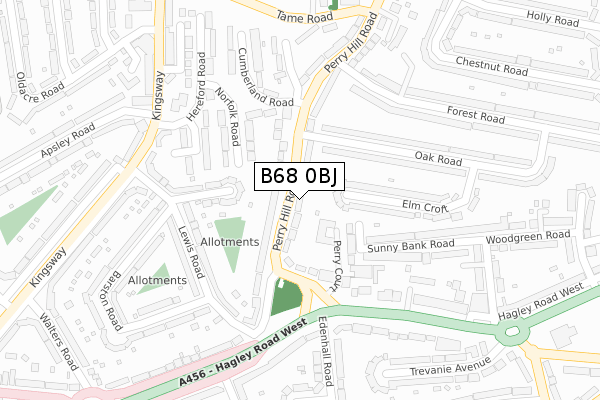 B68 0BJ map - large scale - OS Open Zoomstack (Ordnance Survey)