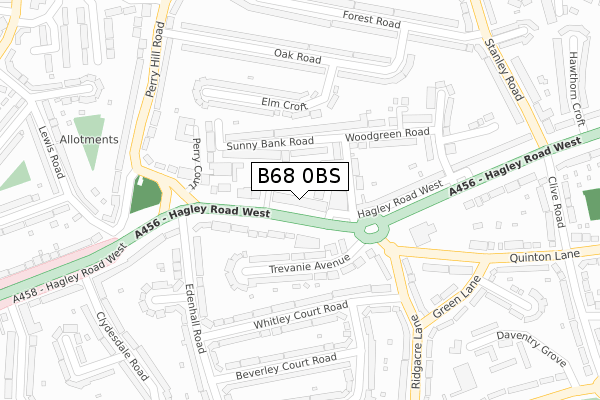 B68 0BS map - large scale - OS Open Zoomstack (Ordnance Survey)