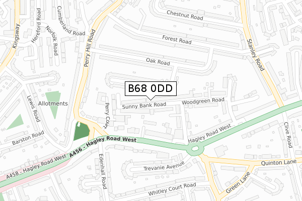 B68 0DD map - large scale - OS Open Zoomstack (Ordnance Survey)