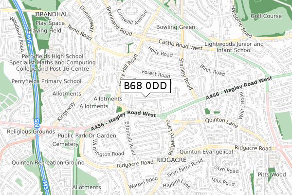 B68 0DD map - small scale - OS Open Zoomstack (Ordnance Survey)