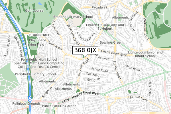 B68 0JX map - small scale - OS Open Zoomstack (Ordnance Survey)