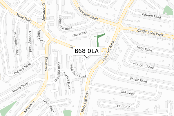 B68 0LA map - large scale - OS Open Zoomstack (Ordnance Survey)