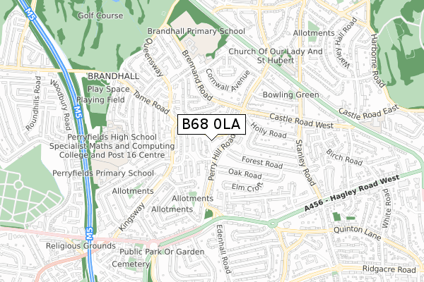 B68 0LA map - small scale - OS Open Zoomstack (Ordnance Survey)