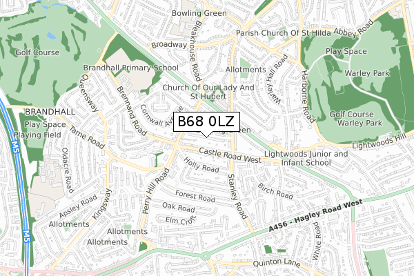 B68 0LZ map - small scale - OS Open Zoomstack (Ordnance Survey)