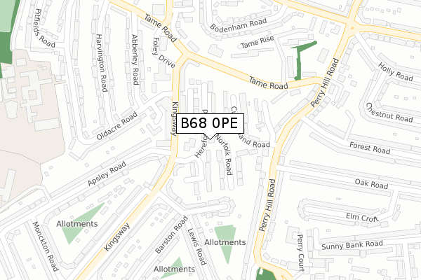 B68 0PE map - large scale - OS Open Zoomstack (Ordnance Survey)