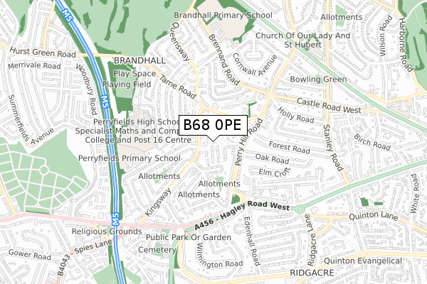 B68 0PE map - small scale - OS Open Zoomstack (Ordnance Survey)