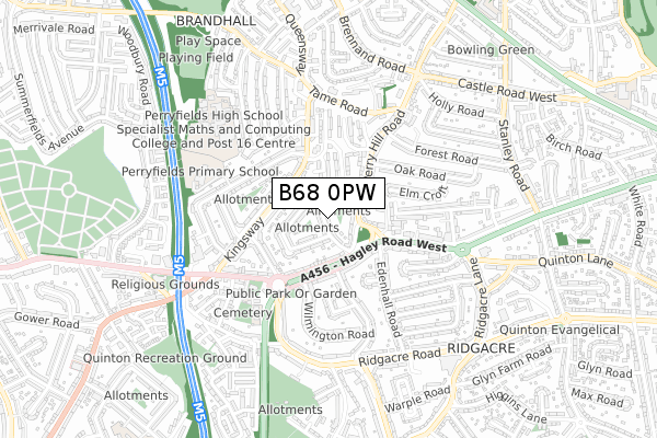 B68 0PW map - small scale - OS Open Zoomstack (Ordnance Survey)