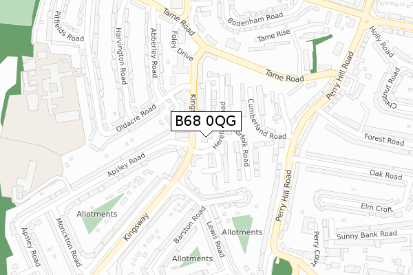 B68 0QG map - large scale - OS Open Zoomstack (Ordnance Survey)