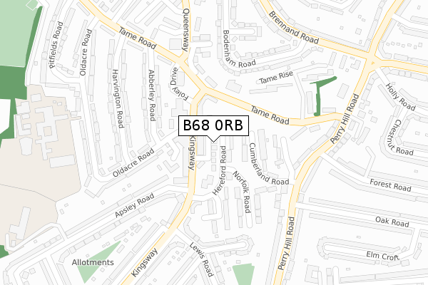 B68 0RB map - large scale - OS Open Zoomstack (Ordnance Survey)