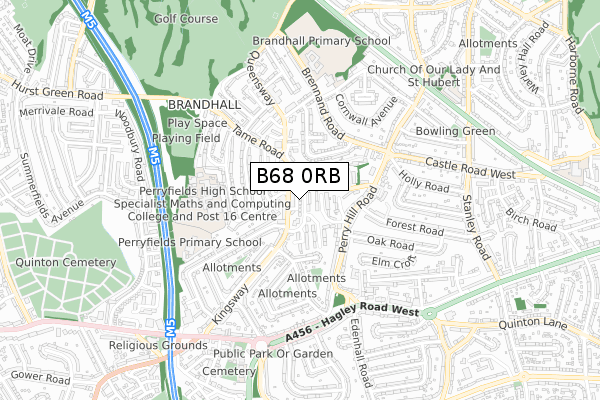 B68 0RB map - small scale - OS Open Zoomstack (Ordnance Survey)