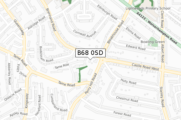 B68 0SD map - large scale - OS Open Zoomstack (Ordnance Survey)