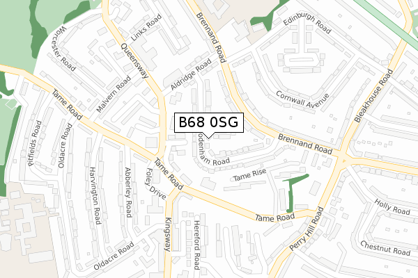 B68 0SG map - large scale - OS Open Zoomstack (Ordnance Survey)