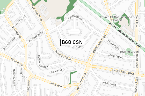 B68 0SN map - large scale - OS Open Zoomstack (Ordnance Survey)