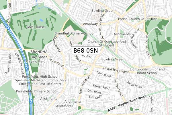 B68 0SN map - small scale - OS Open Zoomstack (Ordnance Survey)