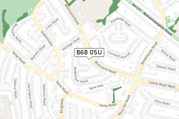 B68 0SU map - large scale - OS Open Zoomstack (Ordnance Survey)