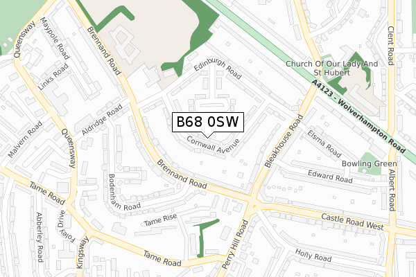 B68 0SW map - large scale - OS Open Zoomstack (Ordnance Survey)