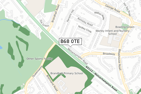 B68 0TE map - large scale - OS Open Zoomstack (Ordnance Survey)