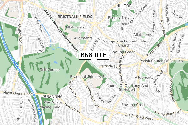 B68 0TE map - small scale - OS Open Zoomstack (Ordnance Survey)