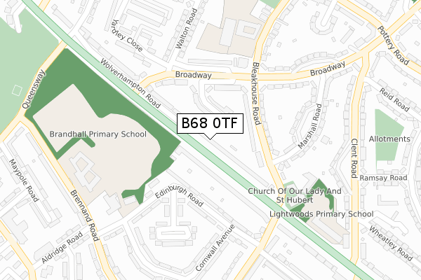 B68 0TF map - large scale - OS Open Zoomstack (Ordnance Survey)