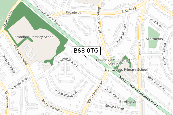 B68 0TG map - large scale - OS Open Zoomstack (Ordnance Survey)