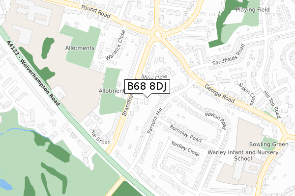 B68 8DJ map - large scale - OS Open Zoomstack (Ordnance Survey)