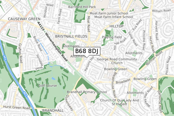 B68 8DJ map - small scale - OS Open Zoomstack (Ordnance Survey)