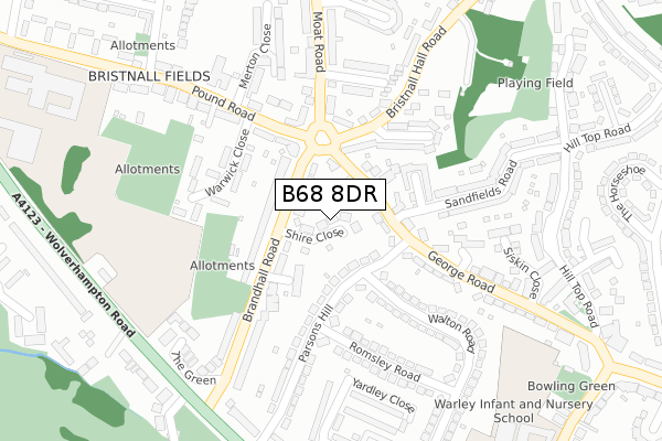 B68 8DR map - large scale - OS Open Zoomstack (Ordnance Survey)