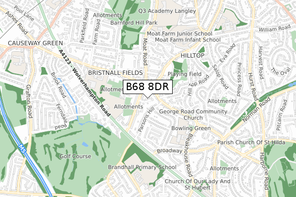 B68 8DR map - small scale - OS Open Zoomstack (Ordnance Survey)